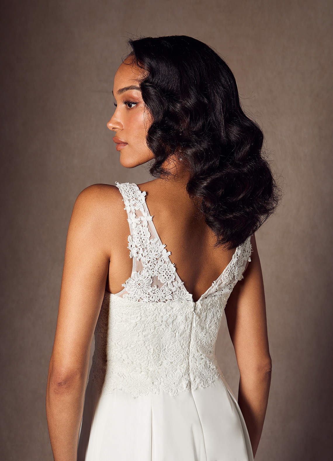 Azazie Florine Wedding Dresses Diamond White Pant Styles V-Neck Lace Chiffon Dress image3