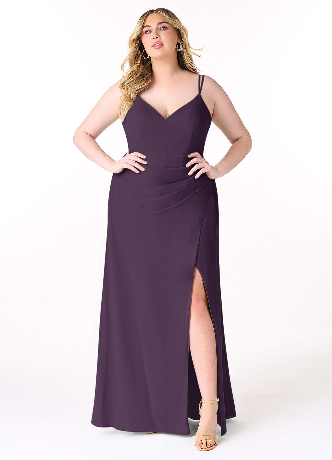 Azazie Leo Bridesmaid Dresses Plum Mermaid V-Neck Pleated Chiffon Dress image1