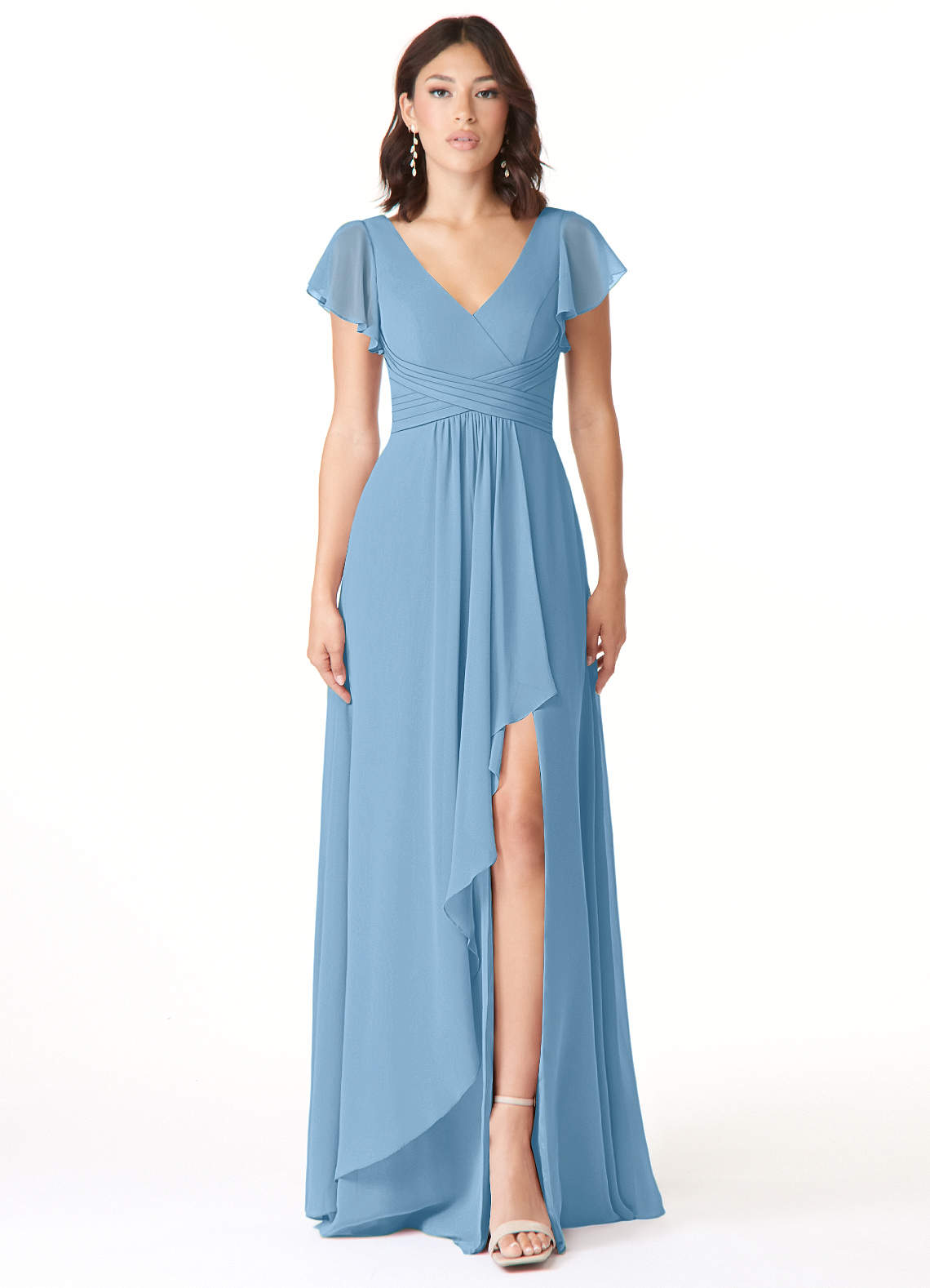 Azazie Omari Bridesmaid Dresses Steel Blue A-Line Chiffon Dress image1