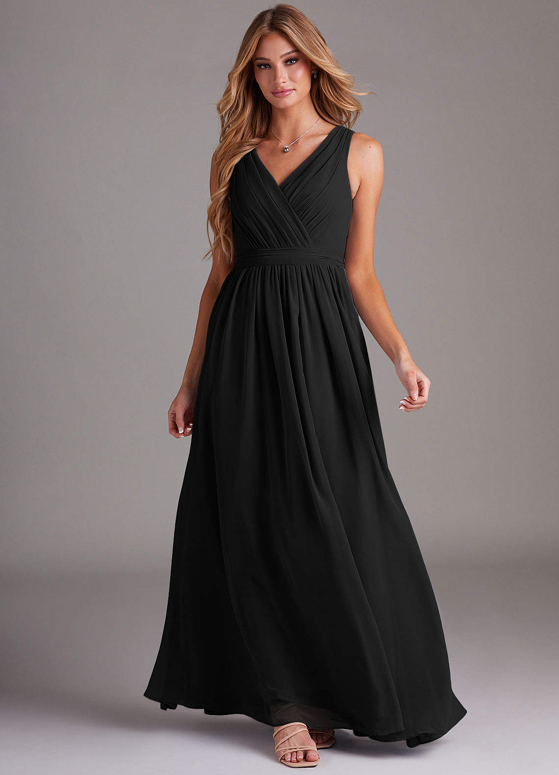 Azazie Kingsley At-home Try On Dresses Black A-Line Lace Chiffon Dress image2