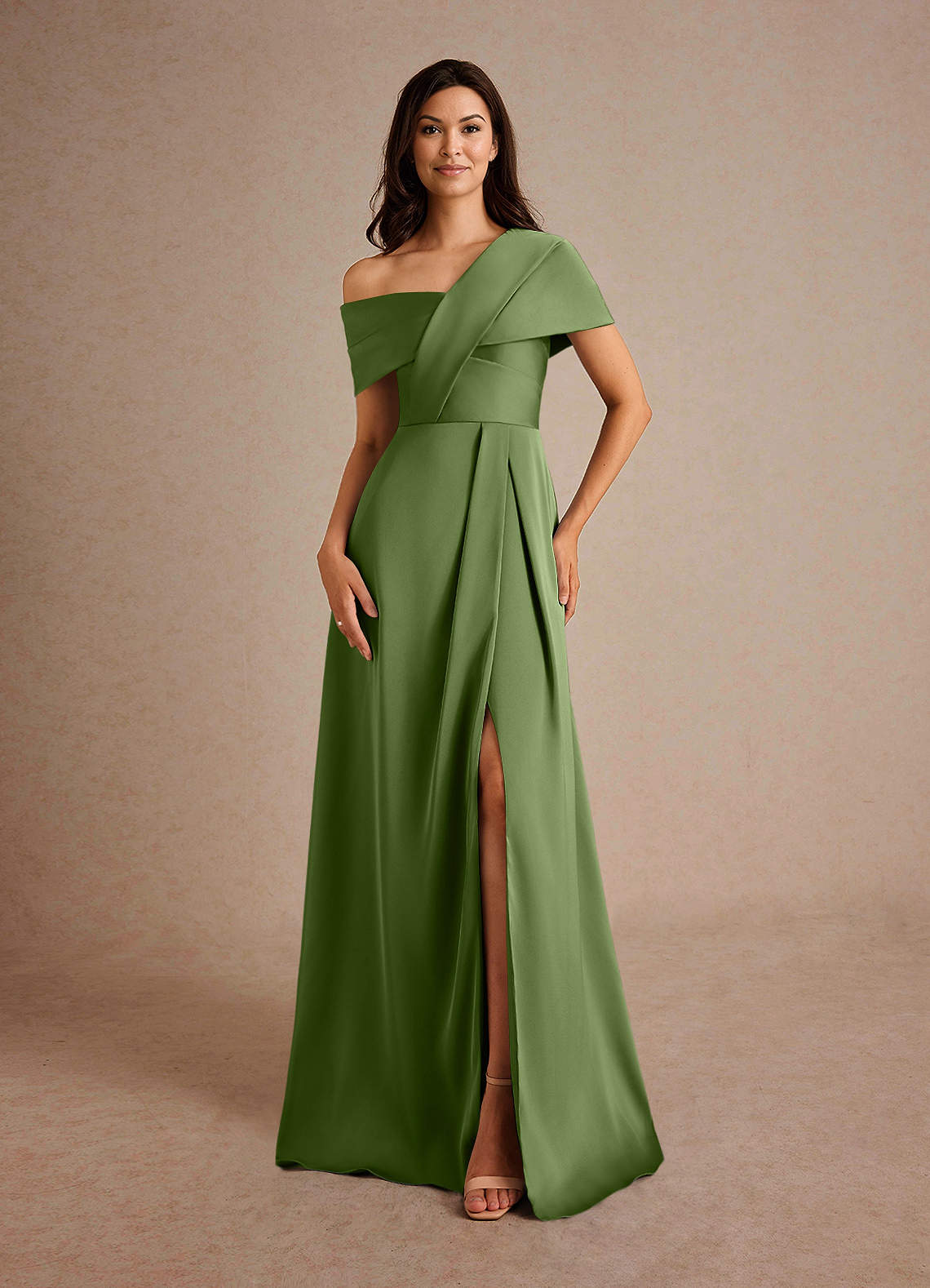 Azazie Milton Mother of the Bride Dresses Juniper A-Line Pleated Stretch Satin Dress image4