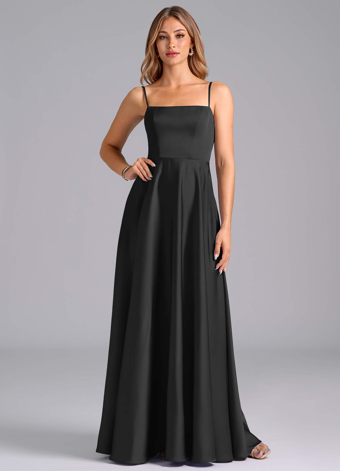 Azazie Elita Black Stretch Satin Bridesmaid Dresses | Azazie