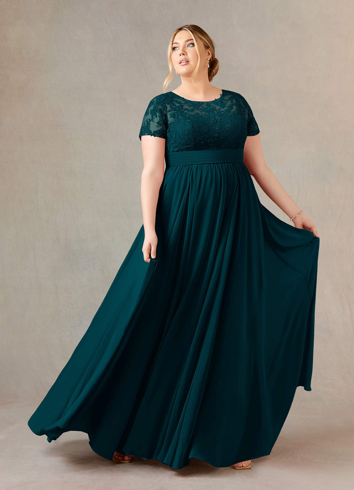 Azazie Annette Mother of the Bride Dresses Pine A-Line Lace Chiffon Dress image1