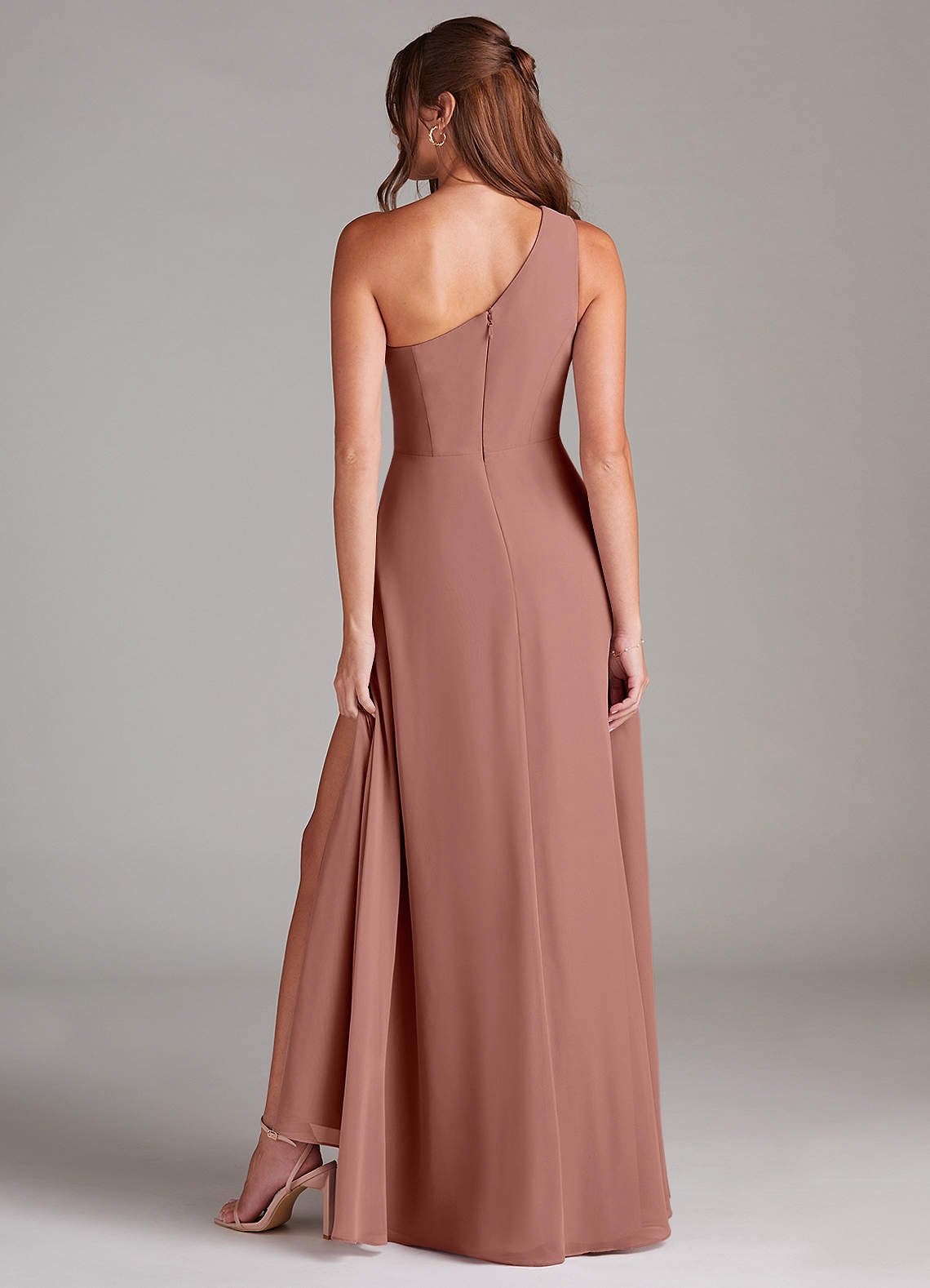 Azazie Brooke Bridesmaid Dresses Cedar Rose A-Line One Shoulder Chiffon Dress image6