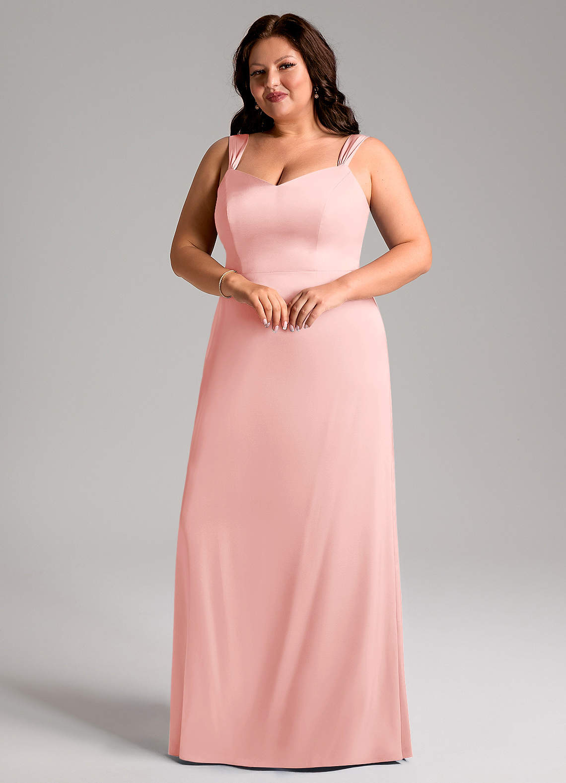Azazie Denice Bridesmaid Dresses Powder Pink Sheath Pleated Stretch Satin Dress image1