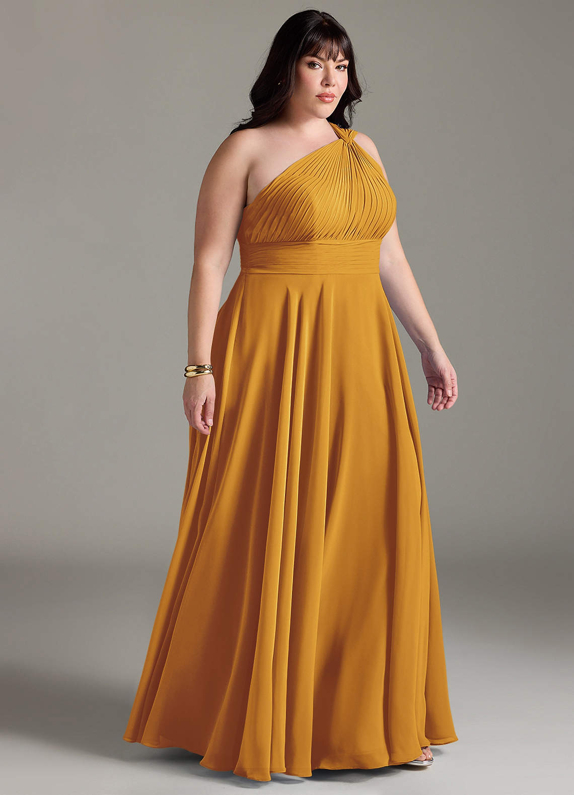 Azazie Charlize Bridesmaid Dresses Butterscotch A-Line One Shoulder Chiffon Dress image9