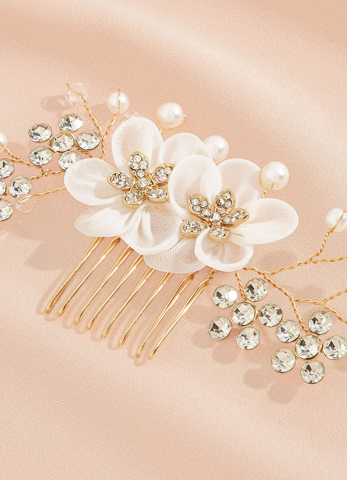 front Elegante witte strass bloemenkam