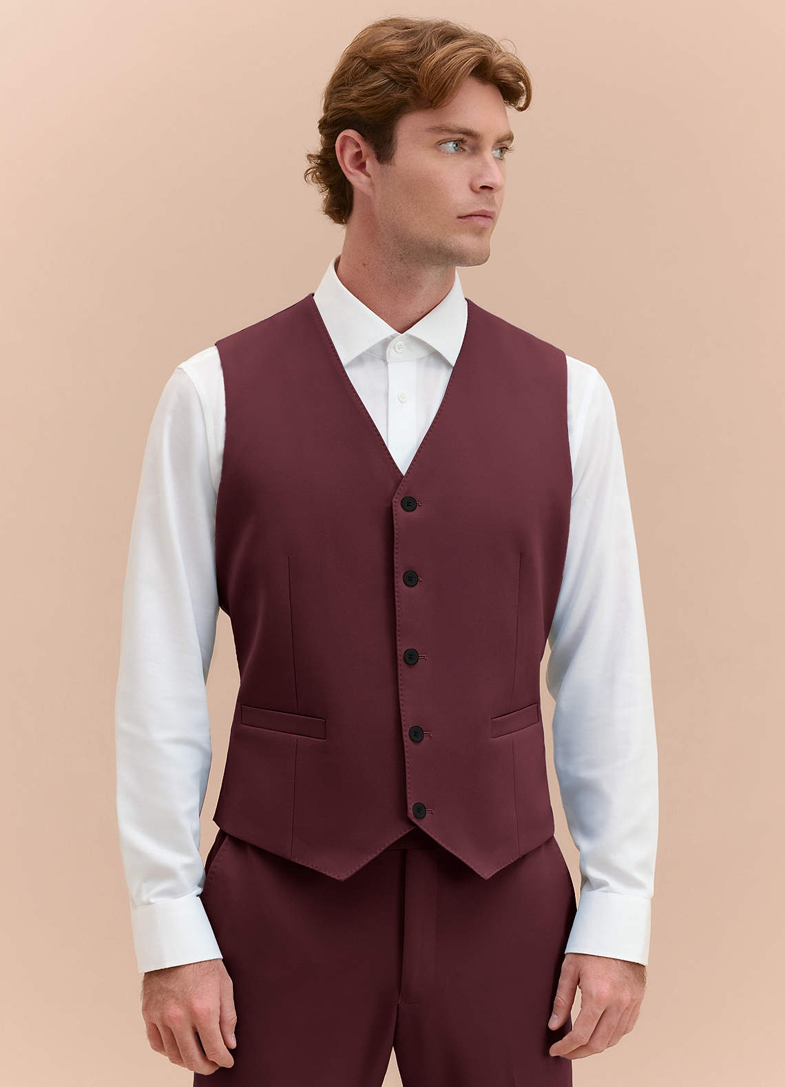 front James Cabernet Structured Stretch Suit Vest