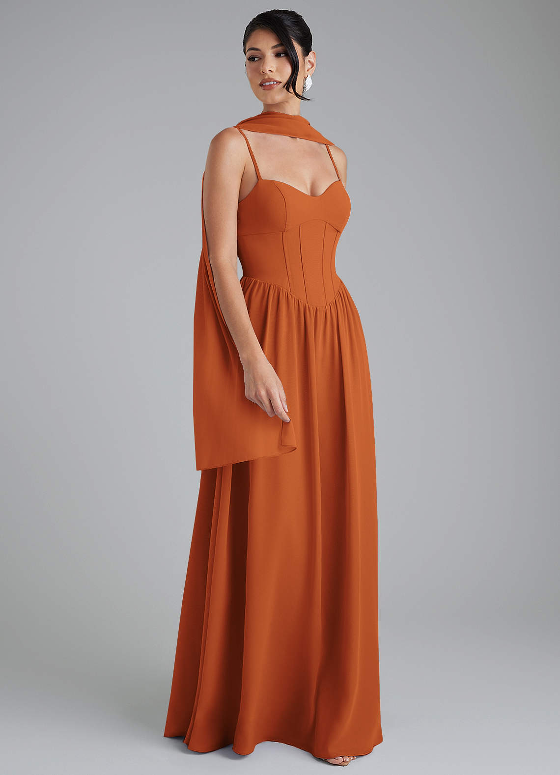 cinnamon chiffon bridesmaid dress Azazie Alisha