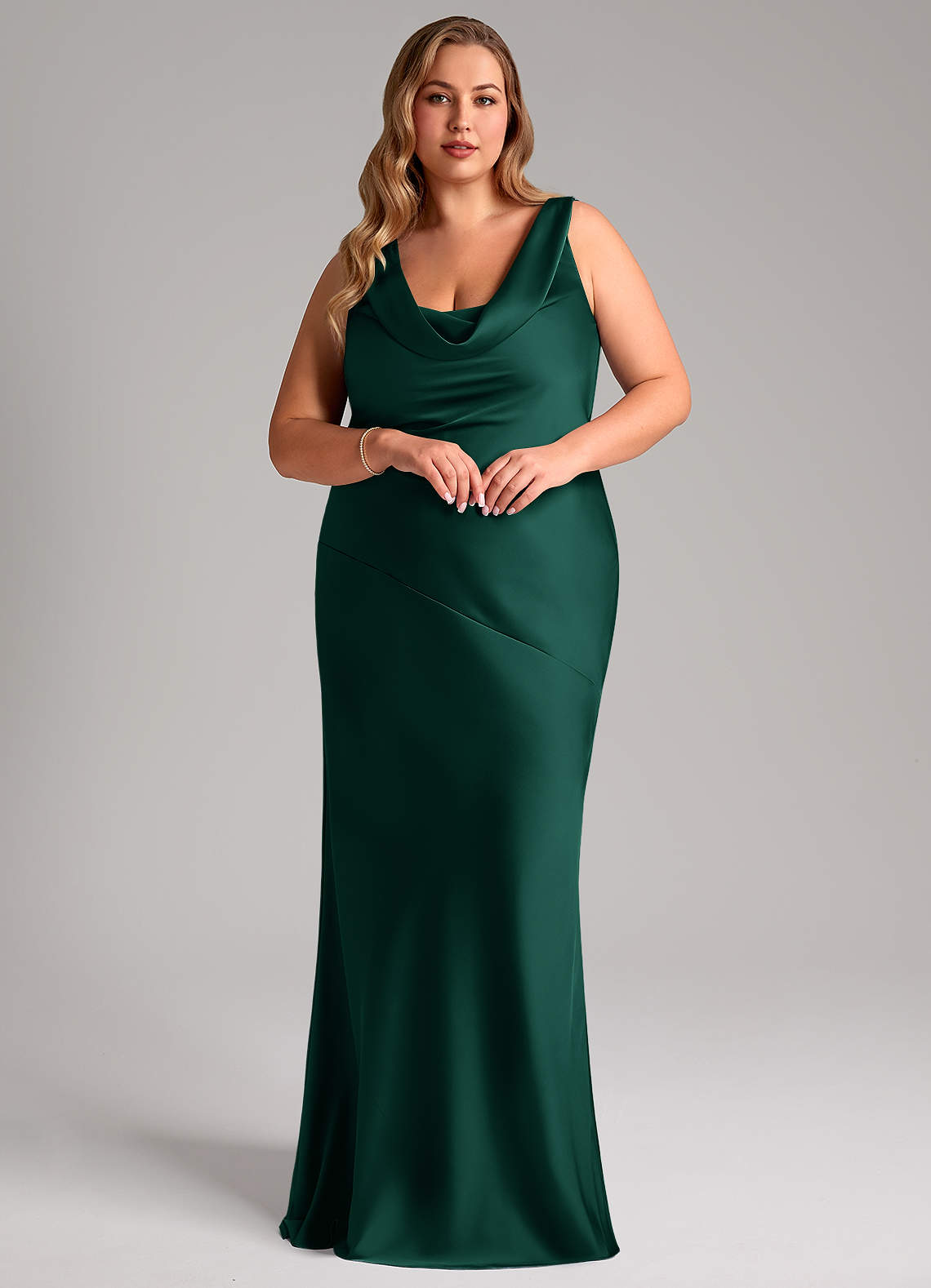 Azazie Rylina Bridesmaid Dresses Emerald Mermaid Stretch Satin Dress image8