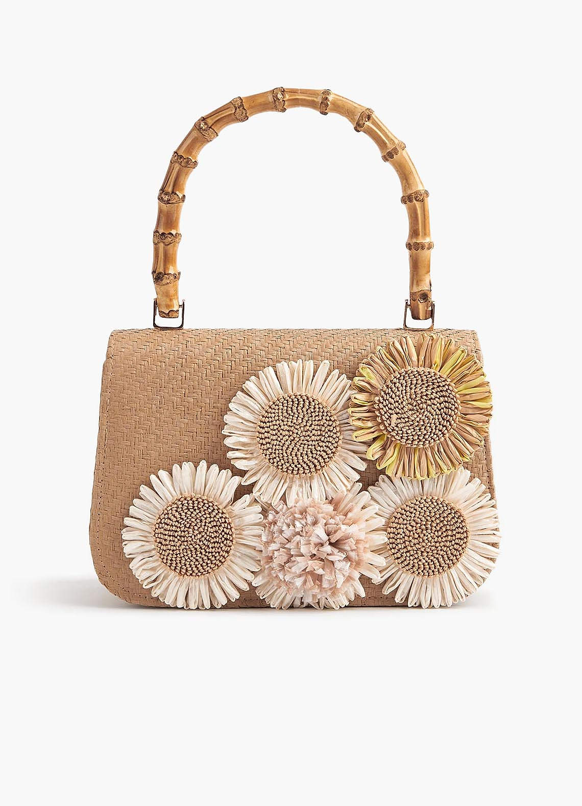 front 3D Flower Woven Straw Handbag