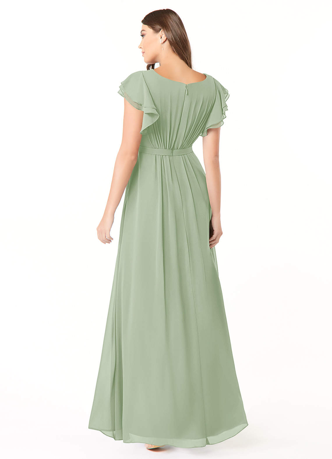 Azazie Daphne Modest Bridesmaid Dresses A-Line Ruffled Chiffon Floor-Length Dress image5