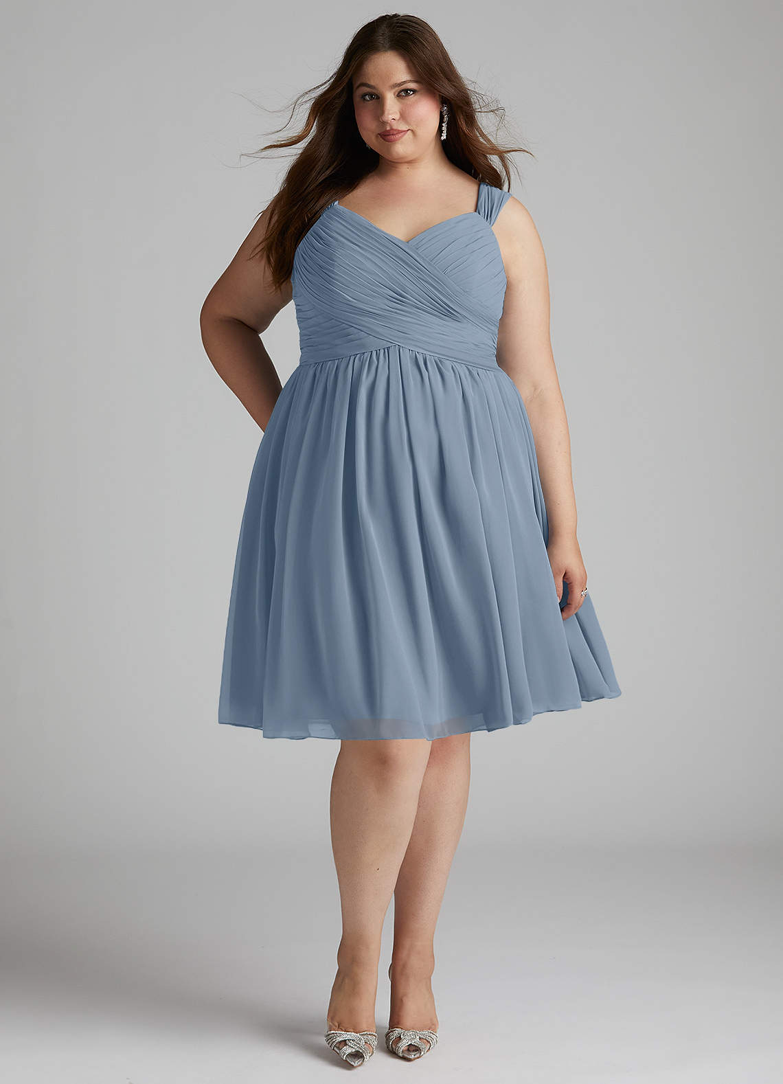 Azazie Angie Bridesmaid Dresses Dusty Blue A-Line Pleated Chiffon Dress image10