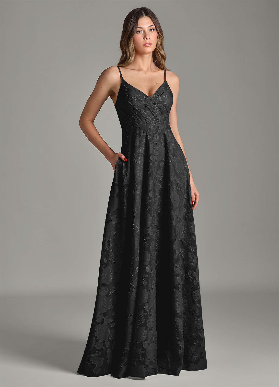 Azazie Amani Brautjungfernkleider A-Linie Plissee Blumen-Burnout Kleid Schwarz image2