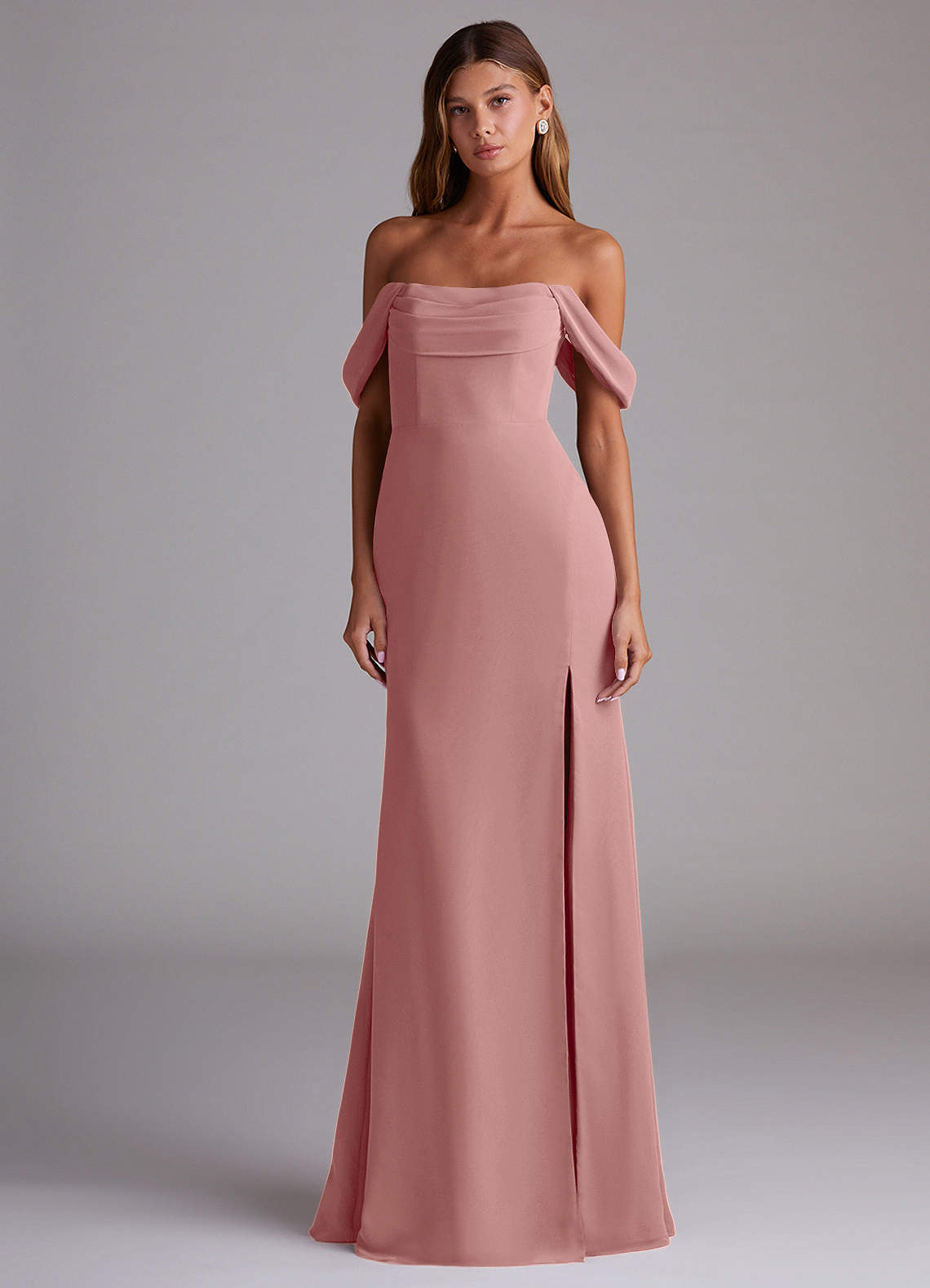 Azazie Saige Bridesmaid Dresses Dusty Rose A-Line Off the Shoulder Chiffon Convertible Dress image2