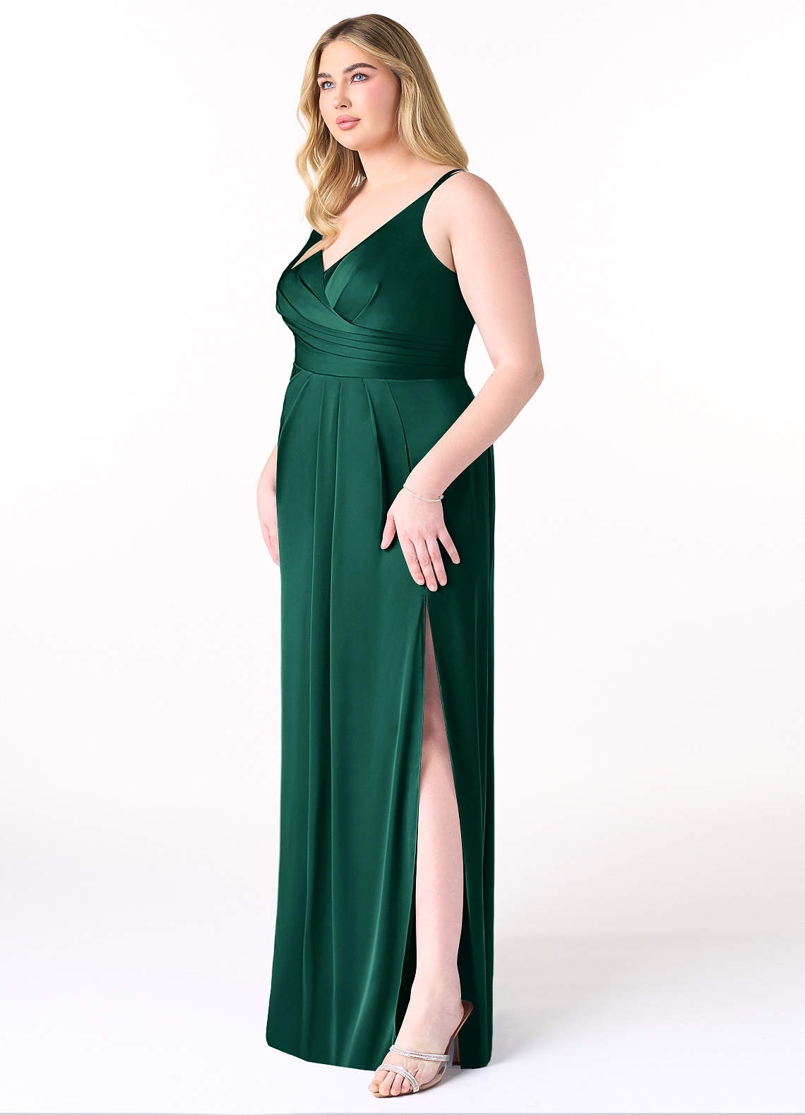 slim fit dress slacks Mint Green A-line V-neck Chiffon Floor Length Bridesmaid Dresses, MBD148 main image 1
