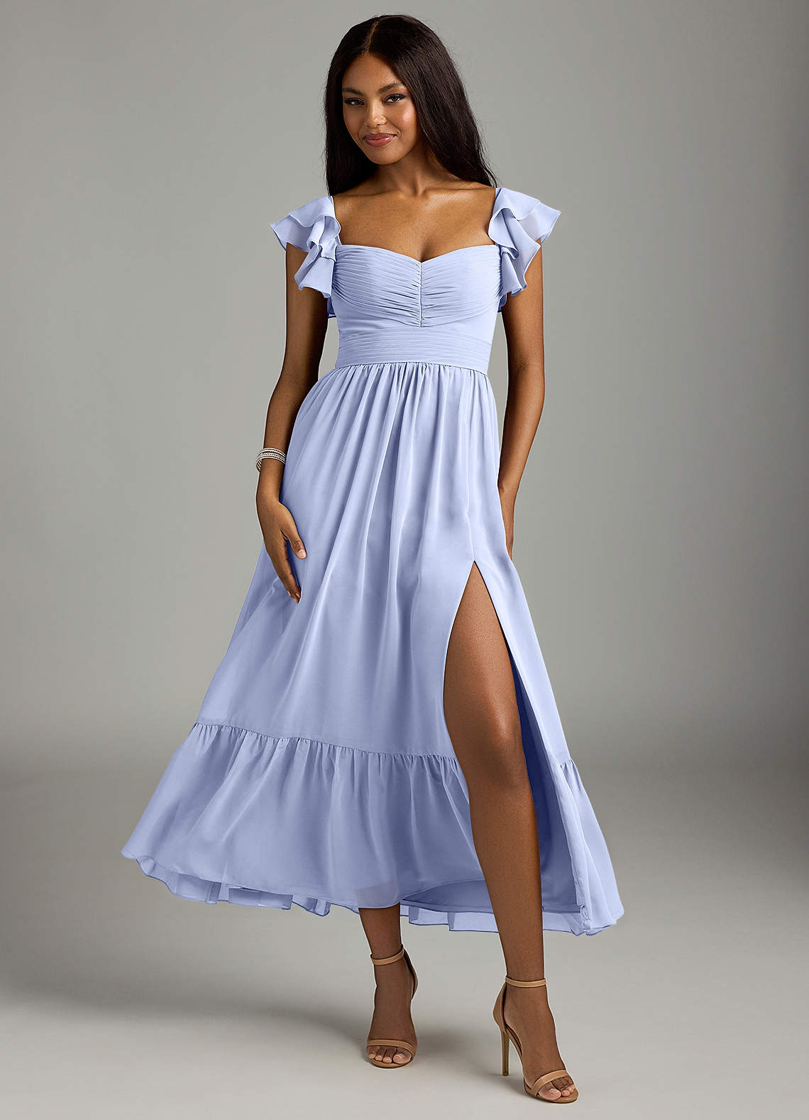Azazie Anaya At-home Try On Dresses Ice A-Line Pleated Chiffon Dress image1