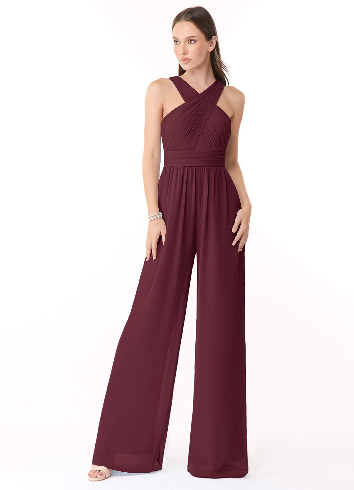 Azazie Berdie Robes de demoiselle d'honneur Combinaison en Mousseline de soie Dos nu Cabernet image1