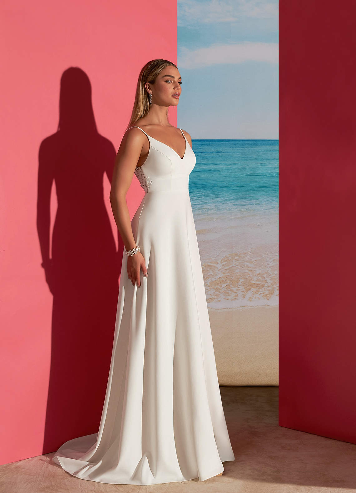 Azazie Xena Wedding Dresses A-Line V-Neck Sequins Stretch Crepe Chapel Train Dress image1