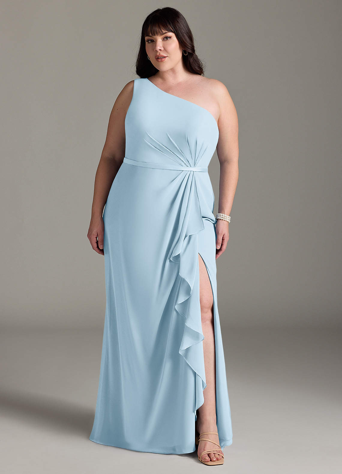 Azazie Liza Bridesmaid Dresses Sky Blue Mermaid One Shoulder Chiffon Dress image1