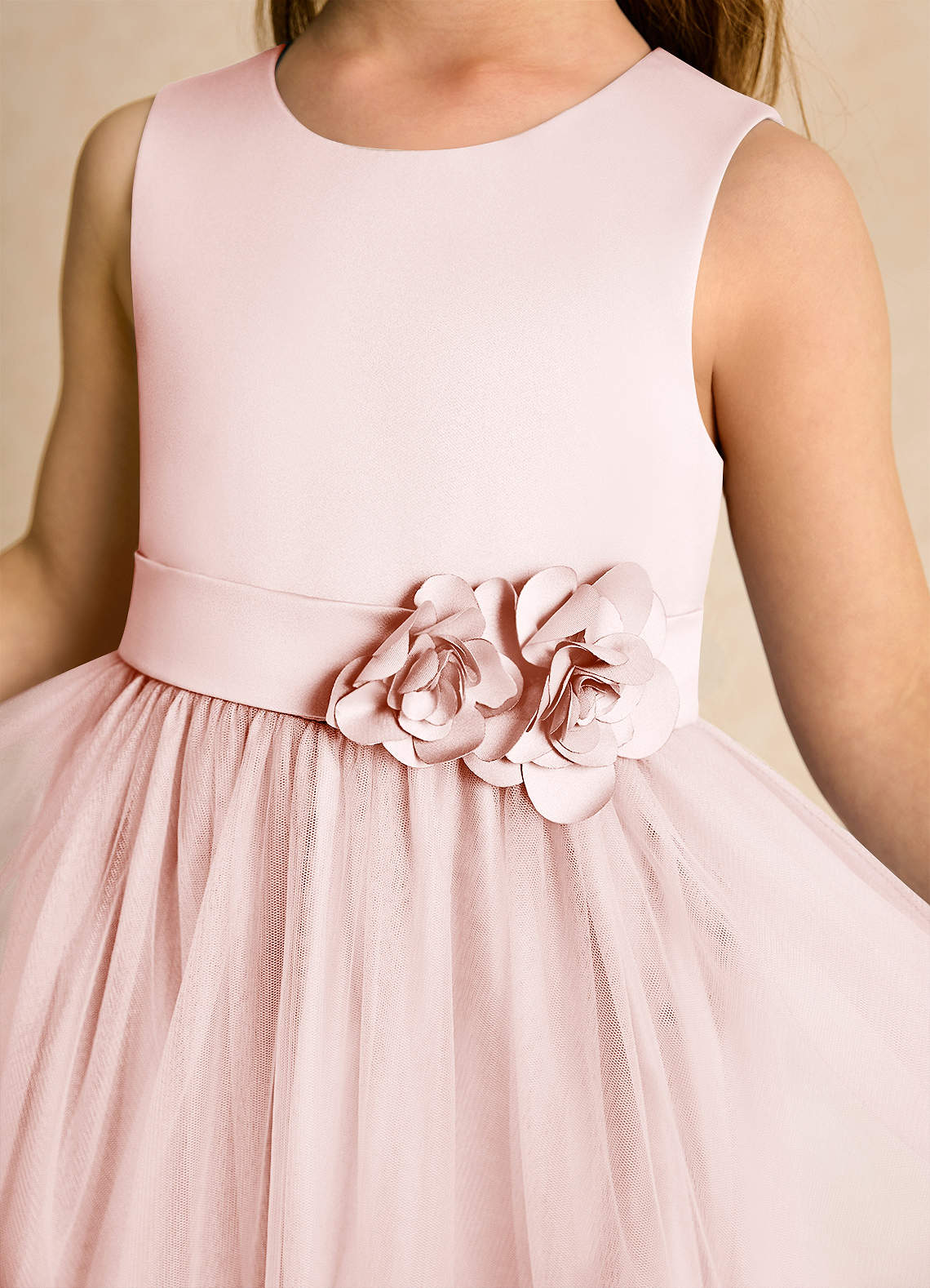 Azazie Miracle Flower Girl Dresses Blushing Pink A-Line Bow Matte Satin Dress image5