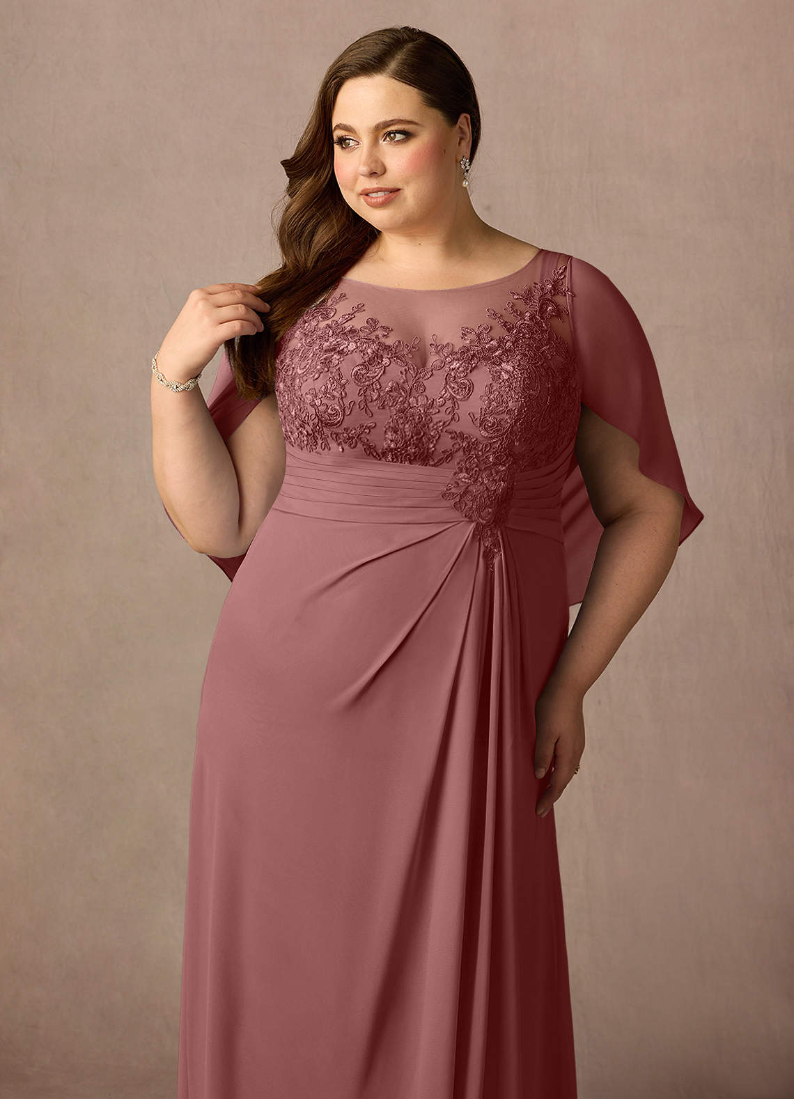 Azazie Hera Mother of the Bride Dresses Desert Rose A-Line Lace Capelet Chiffon Dress image5
