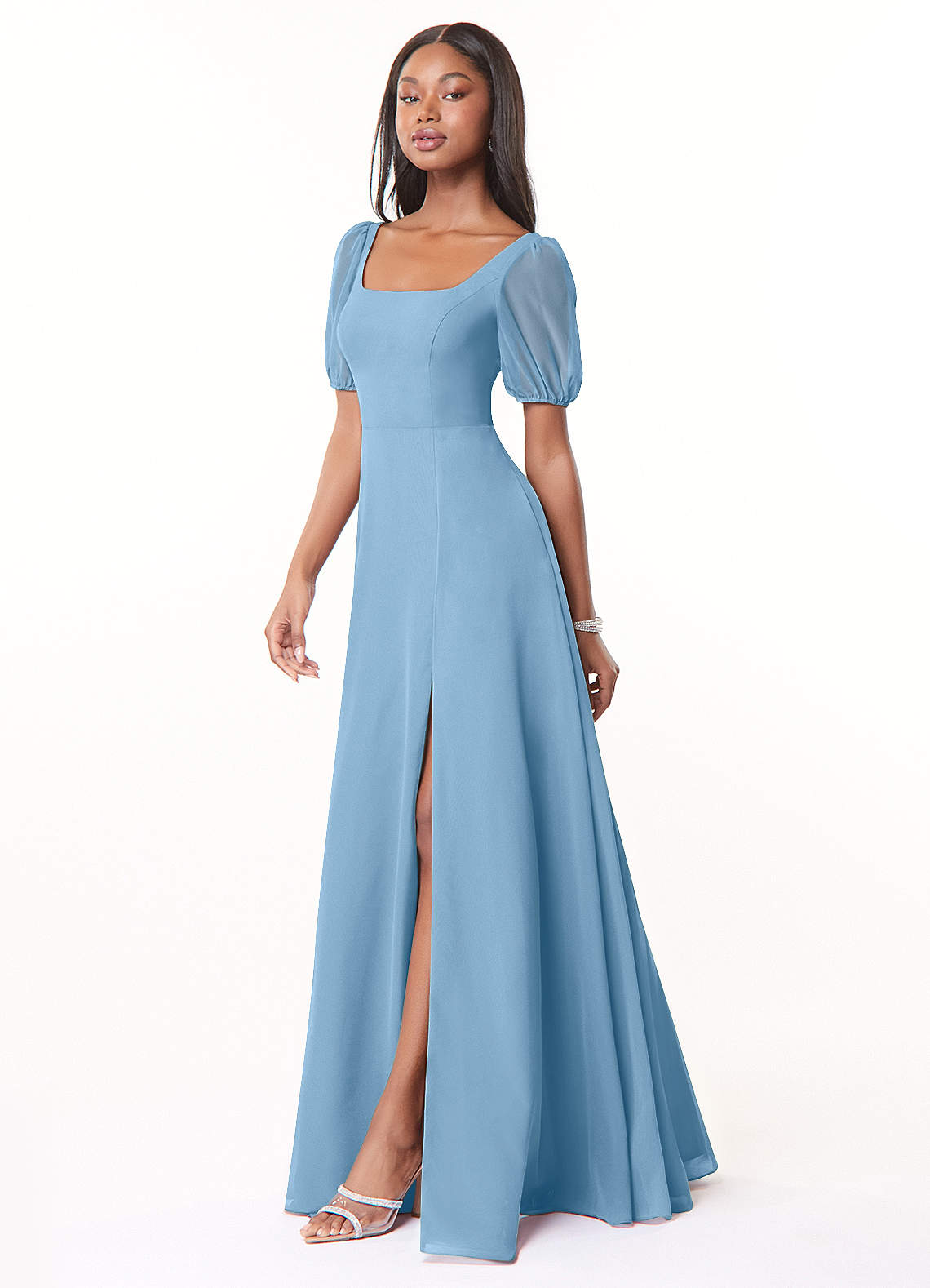 Azazie Alani Ready to Ship Steel Blue Chiffon Bridesmaid Dresses