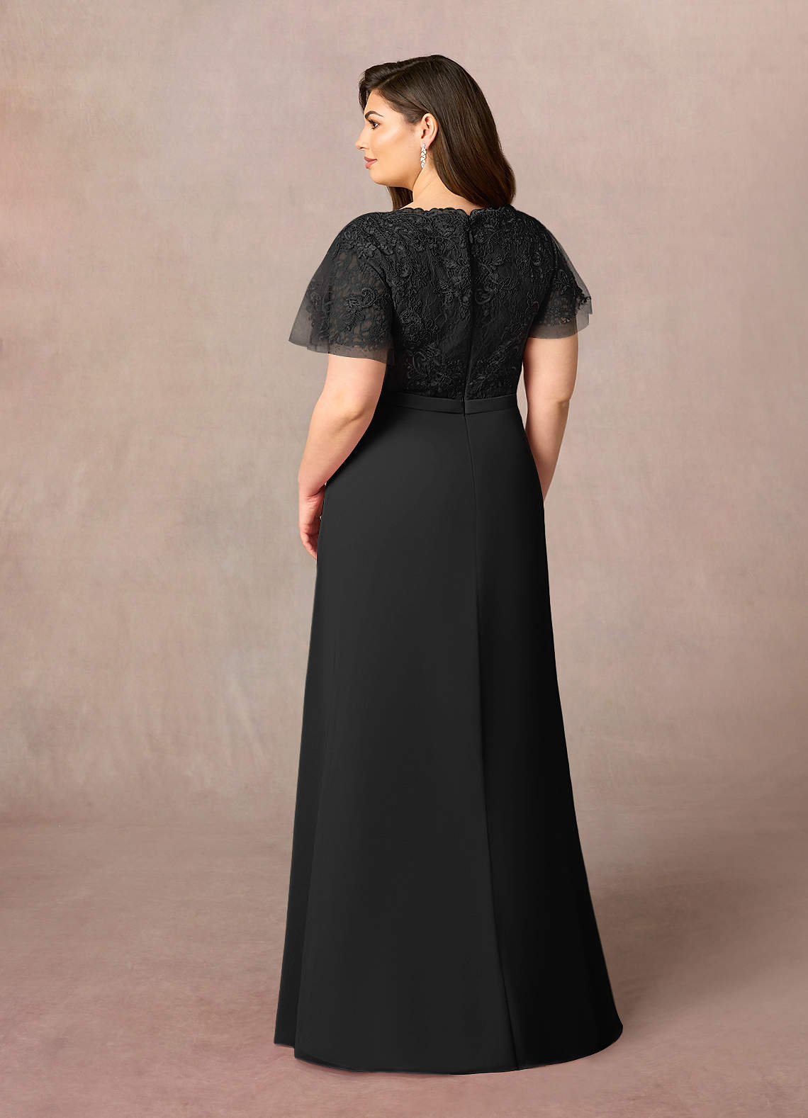 Azazie Singer Black A-Line V-Neck Lace Chiffon Dress | Azazie