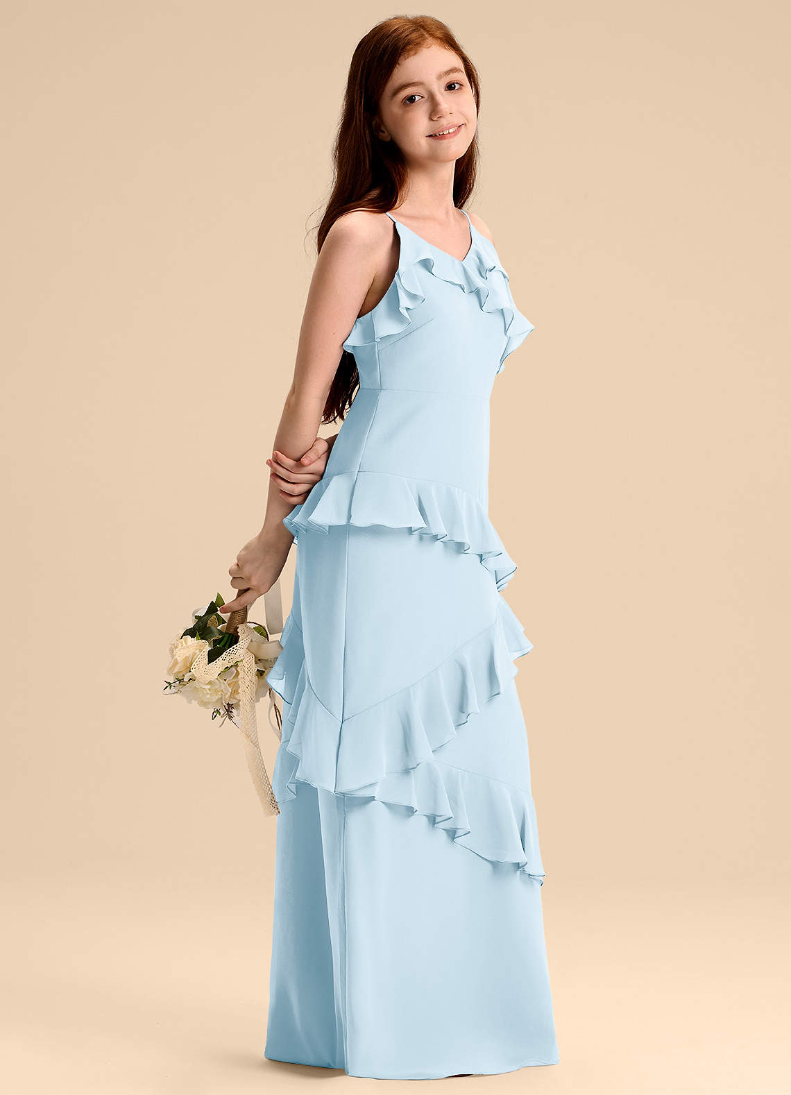 Azazie Evara Junior Sky Blue A-Line Chiffon Dress image1