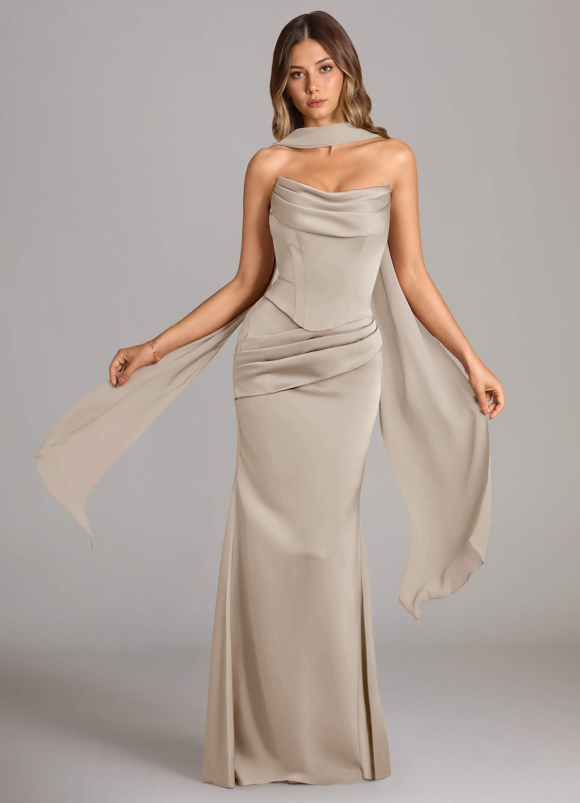 Azazie Sorrel Bridesmaid Dresses Frost Mermaid Strapless Stretch Satin Convertible Dress image1