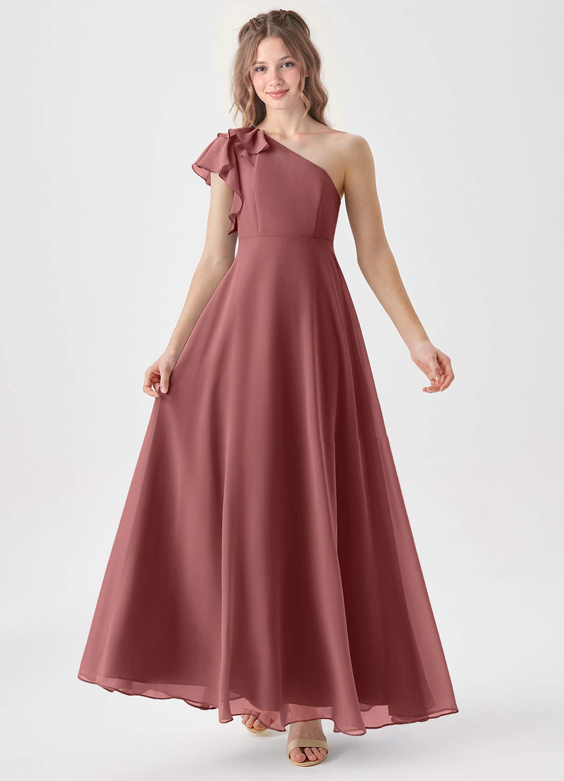Azazie Arabella Junior Robe Trapèze en Mousseline de soie Rayé Améthyste image1