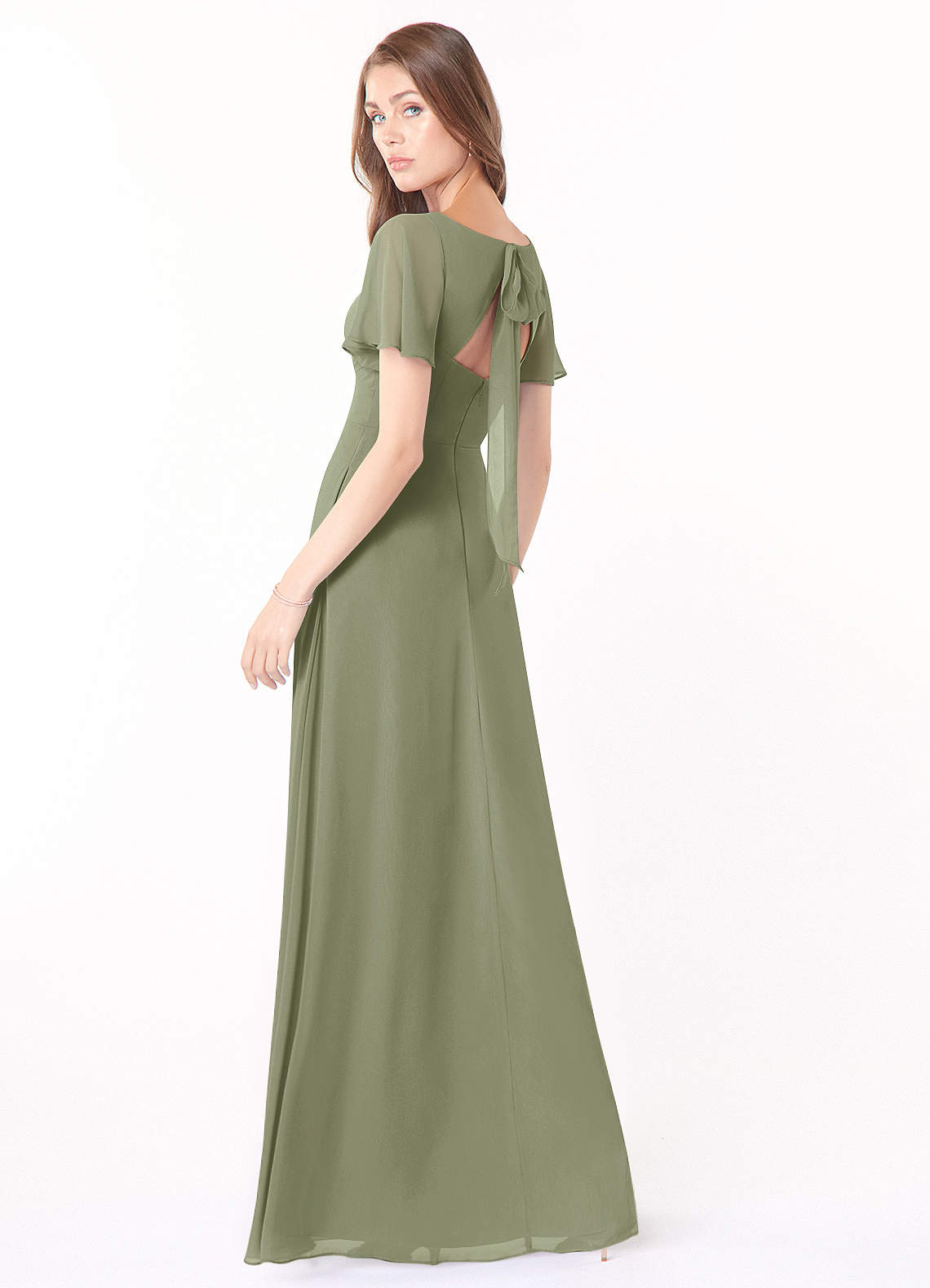 Azazie Kimber Bridesmaid Dresses Pistachio A-Line Flounce Sleeve Chiffon Dress image3