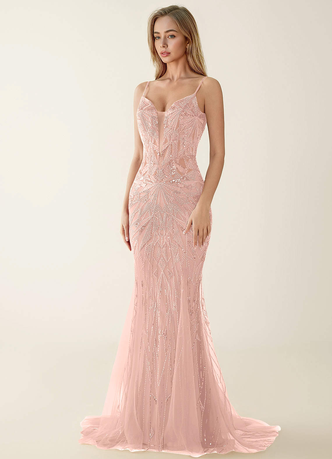 Lennonsen Pink Beading Sequin Embroidery Tulle Prom Dress | Azazie