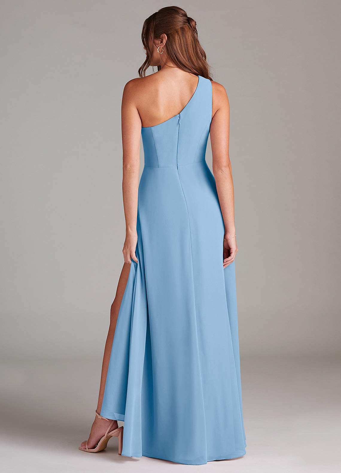 Azazie Brooke Bridesmaid Dresses Powder Blue A-Line One Shoulder Chiffon Dress image5
