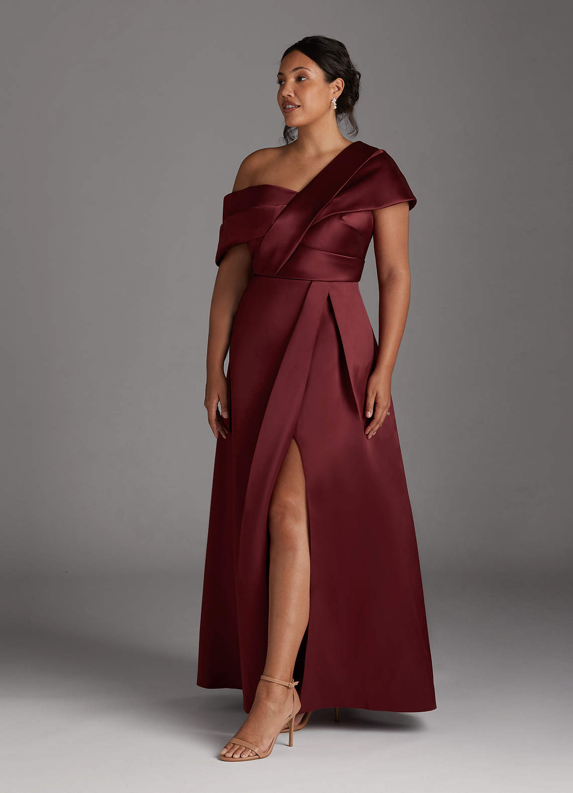 Azazie Marissa Mother of the Bride Dresses Cabernet A-Line Pleated  Mikado Dress image7