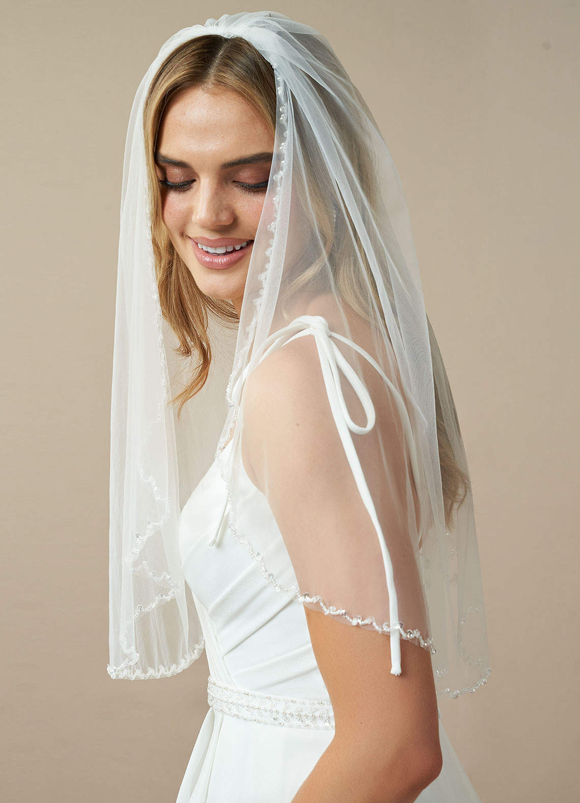 front Sheena Beads Elbow Length Veil