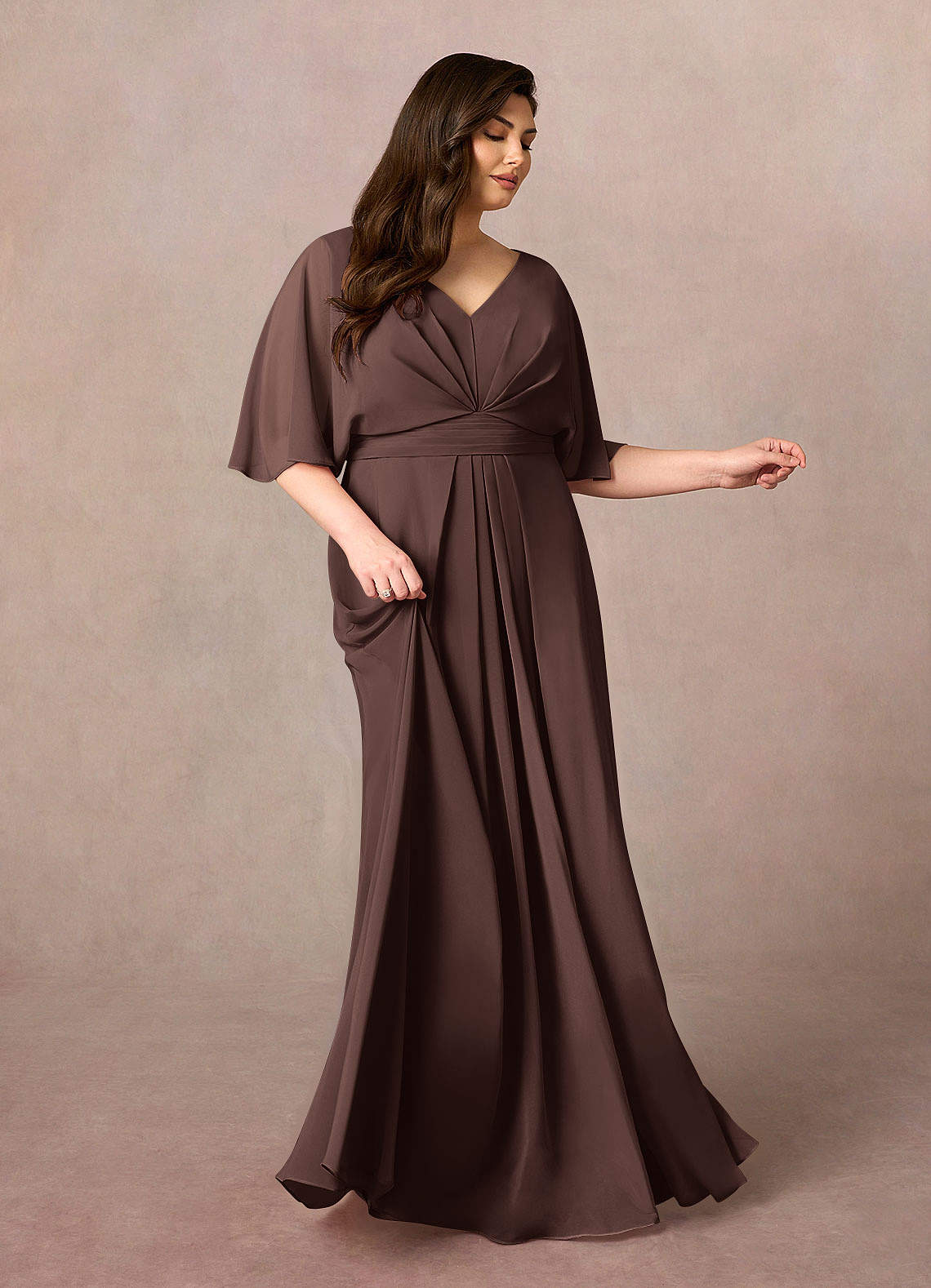 Azazie Oksana Mother of the Bride Dresses Ganache A-Line V-Neck Pleated Chiffon Dress image1