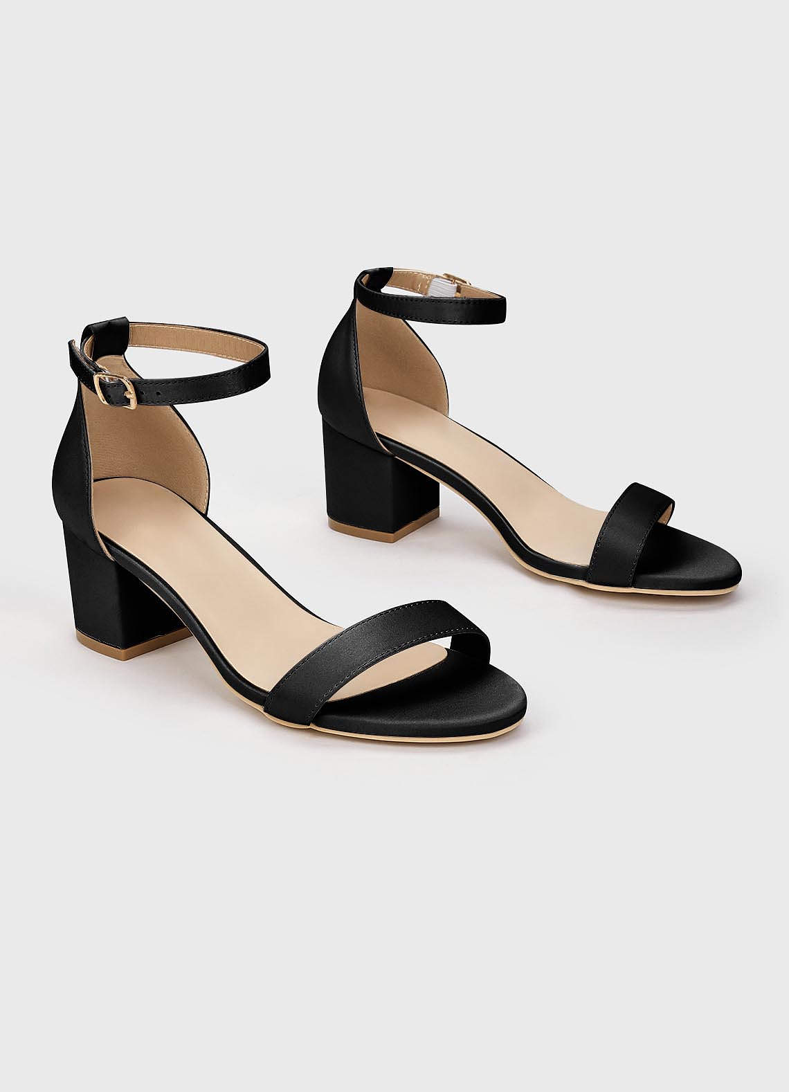 front Matching Color Matte Satin One Strap Buckle Block Low Heel Sandals