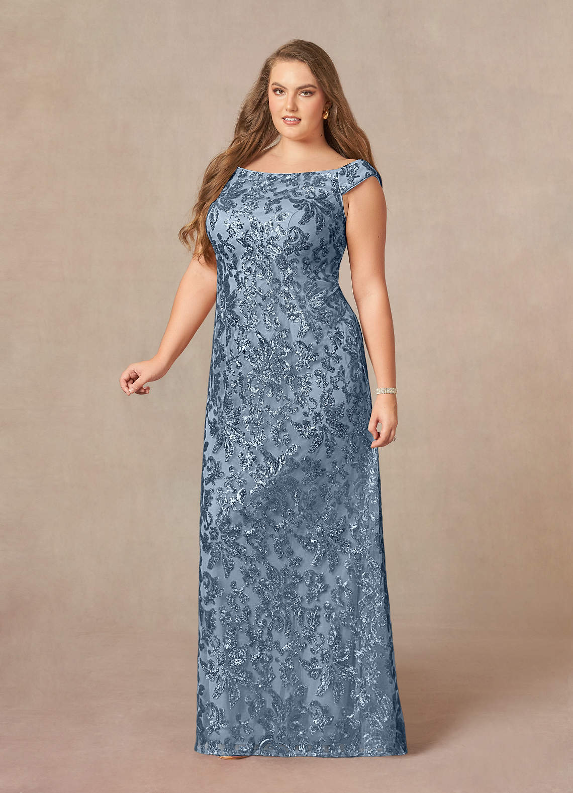 Azazie Porcelain Mother of the Bride Dresses Dusty Blue A-Line Off the Shoulder Lace Dress image7