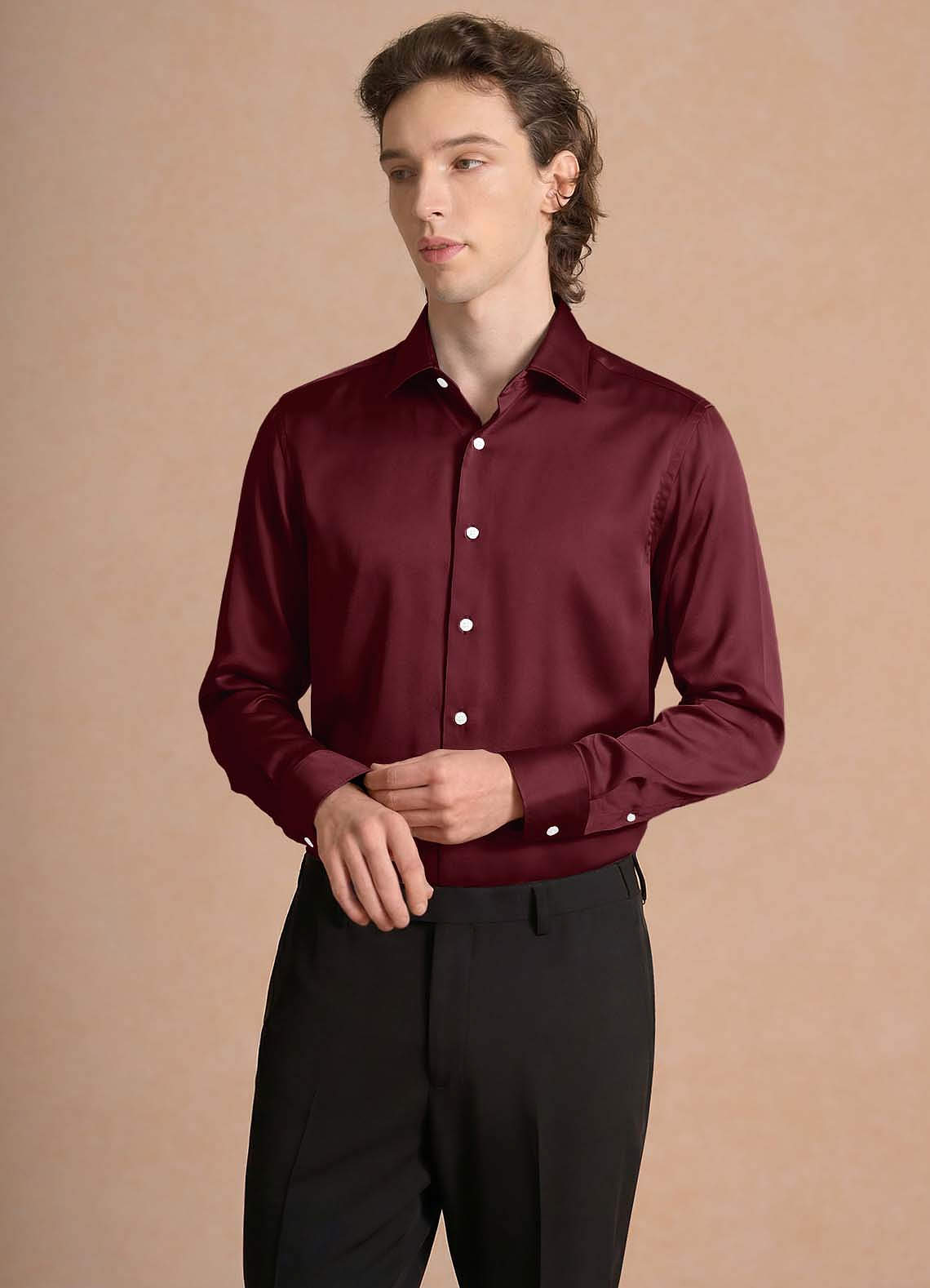 front Julian Cabernet Stretch Satin Dress Shirt