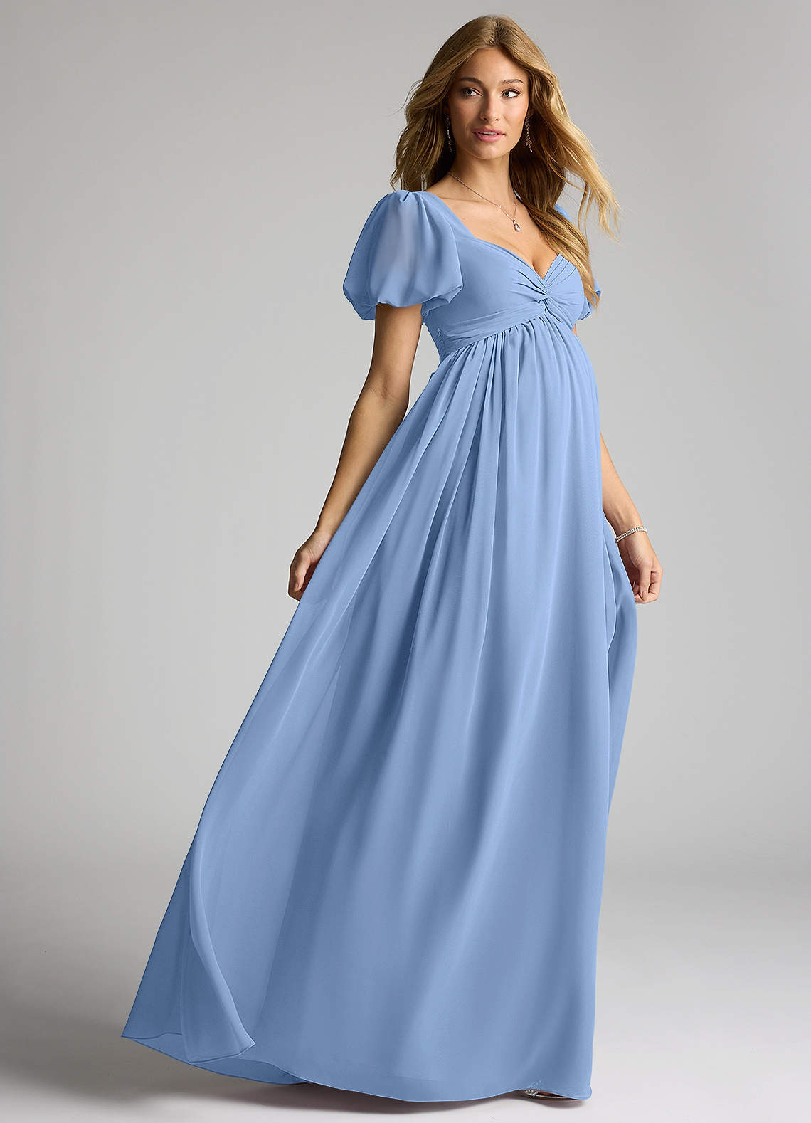 Azazie Madisynn Maternity Bridesmaid Dresses Bow Chiffon Floor-Length Dress image3