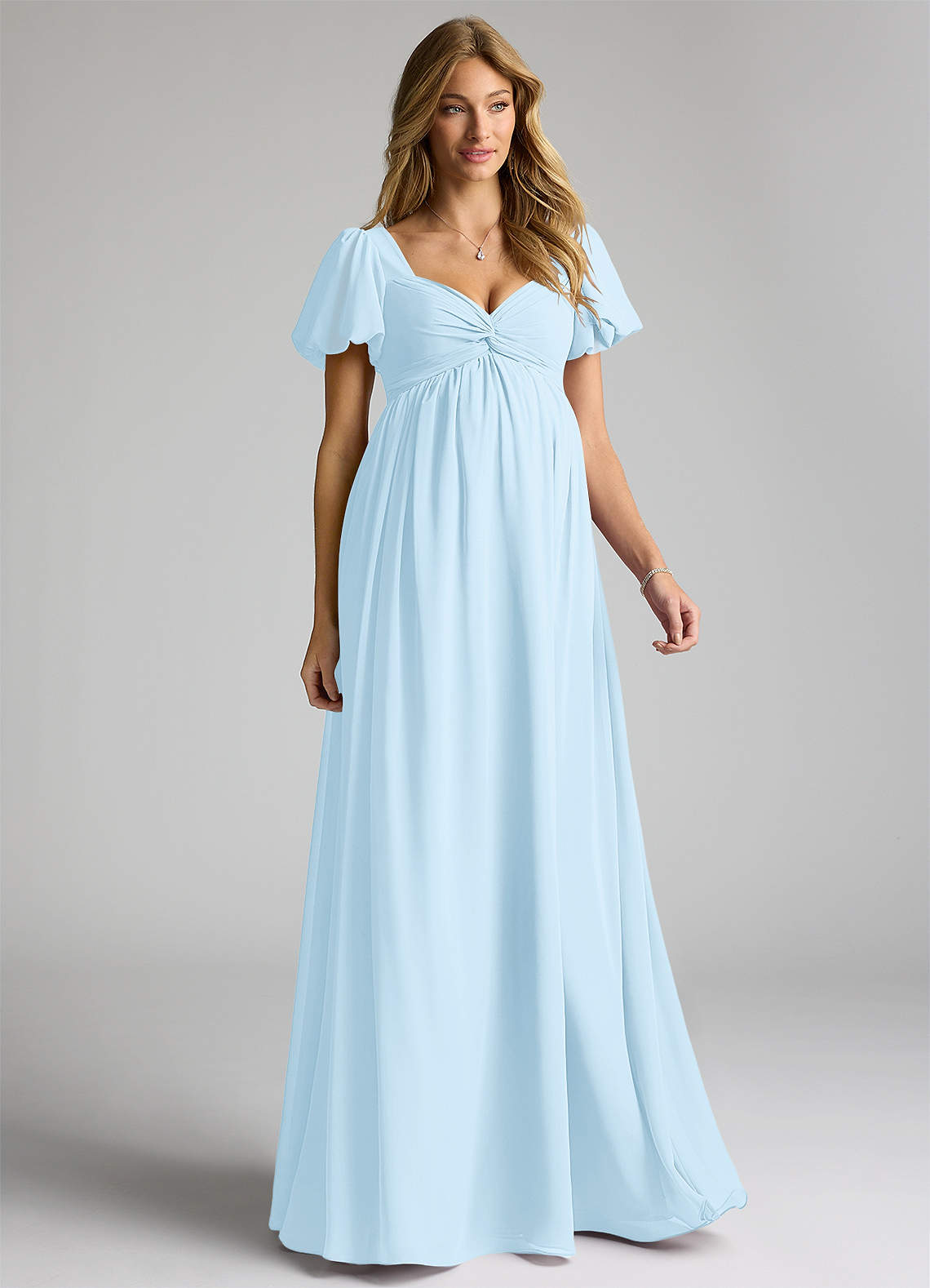 blue bow maternity dress Momyknows Bow Flutter Sleeve Solid V-neck Flowy Beach Cute Photoshoot Baby Shower Maternity Maxi Dress Rust Red / L