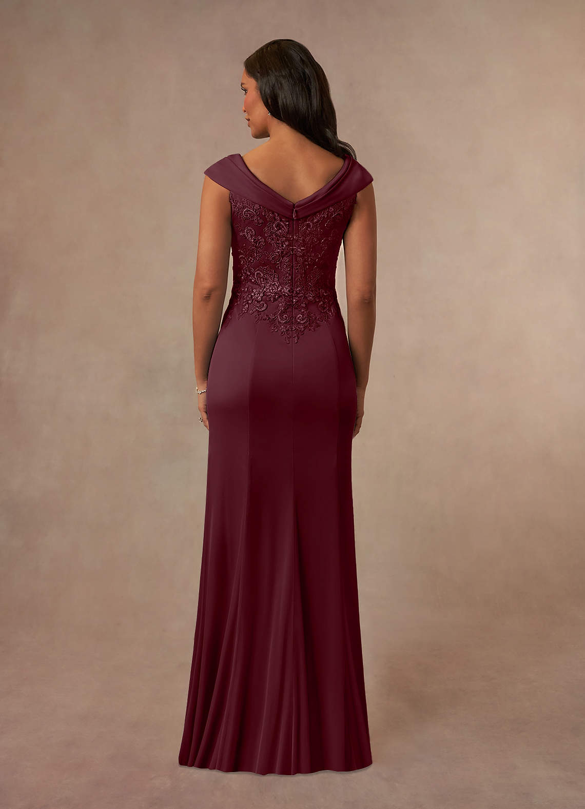V-Neck 3/4 Sleeve Bow A-Line Lace Floor-Length Evening Dress