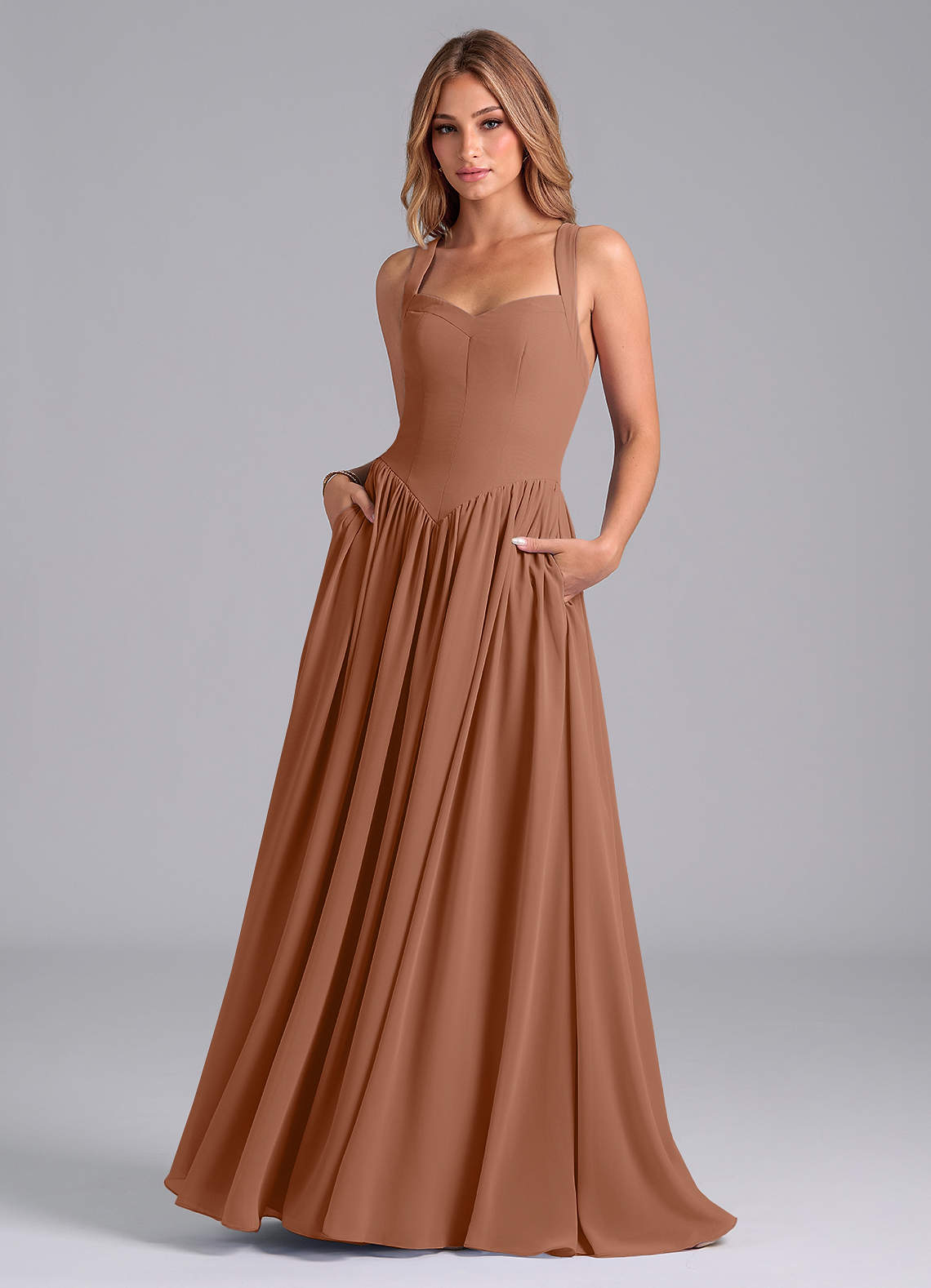 Azazie Francis Bridesmaid Dresses Bronzer A-Line Corset Chiffon Dress image1