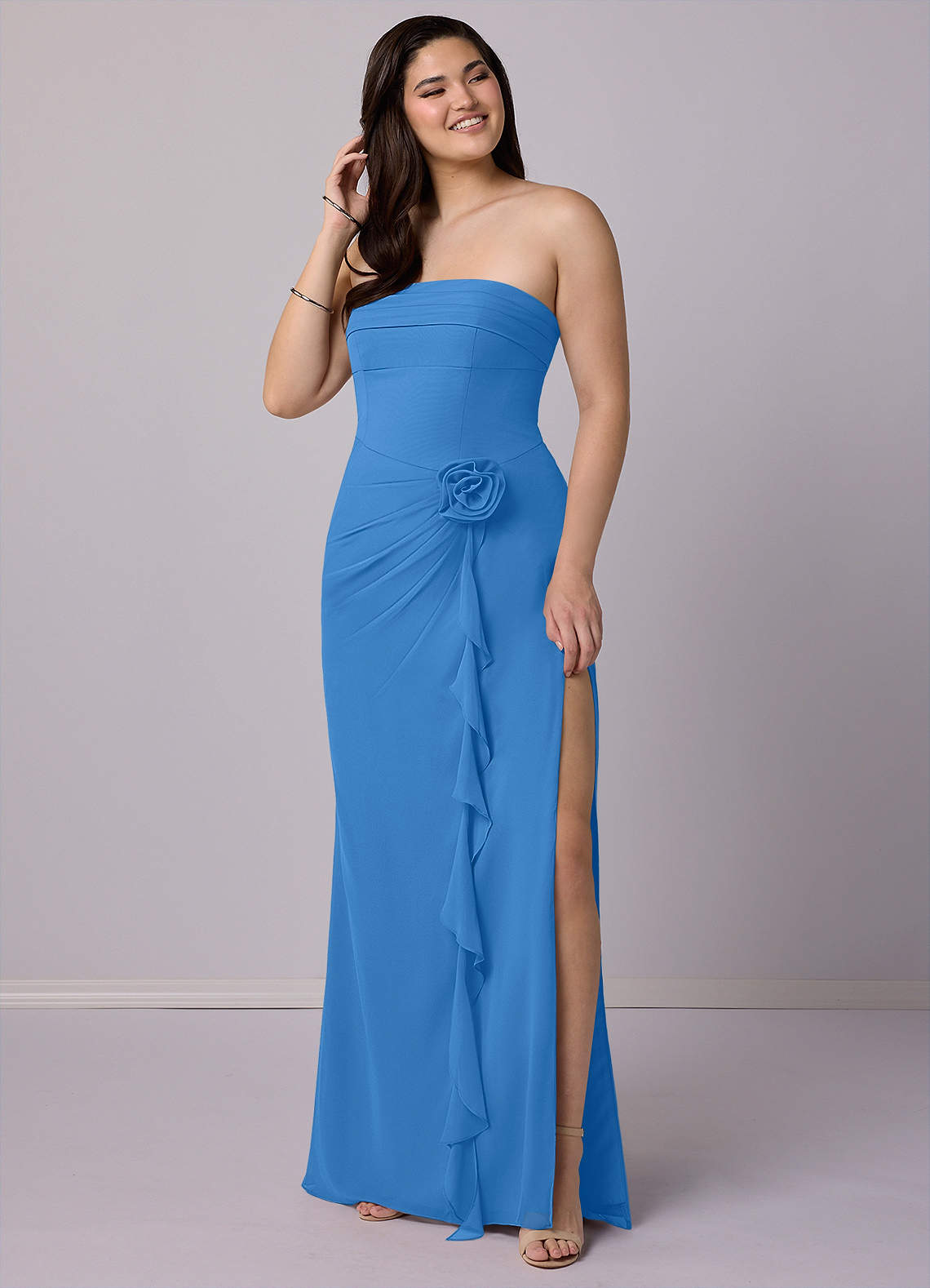 Barbie ♥ Azazie Final Sale Blue Jay Sheath Strapless Chiffon Convertible Dress image1