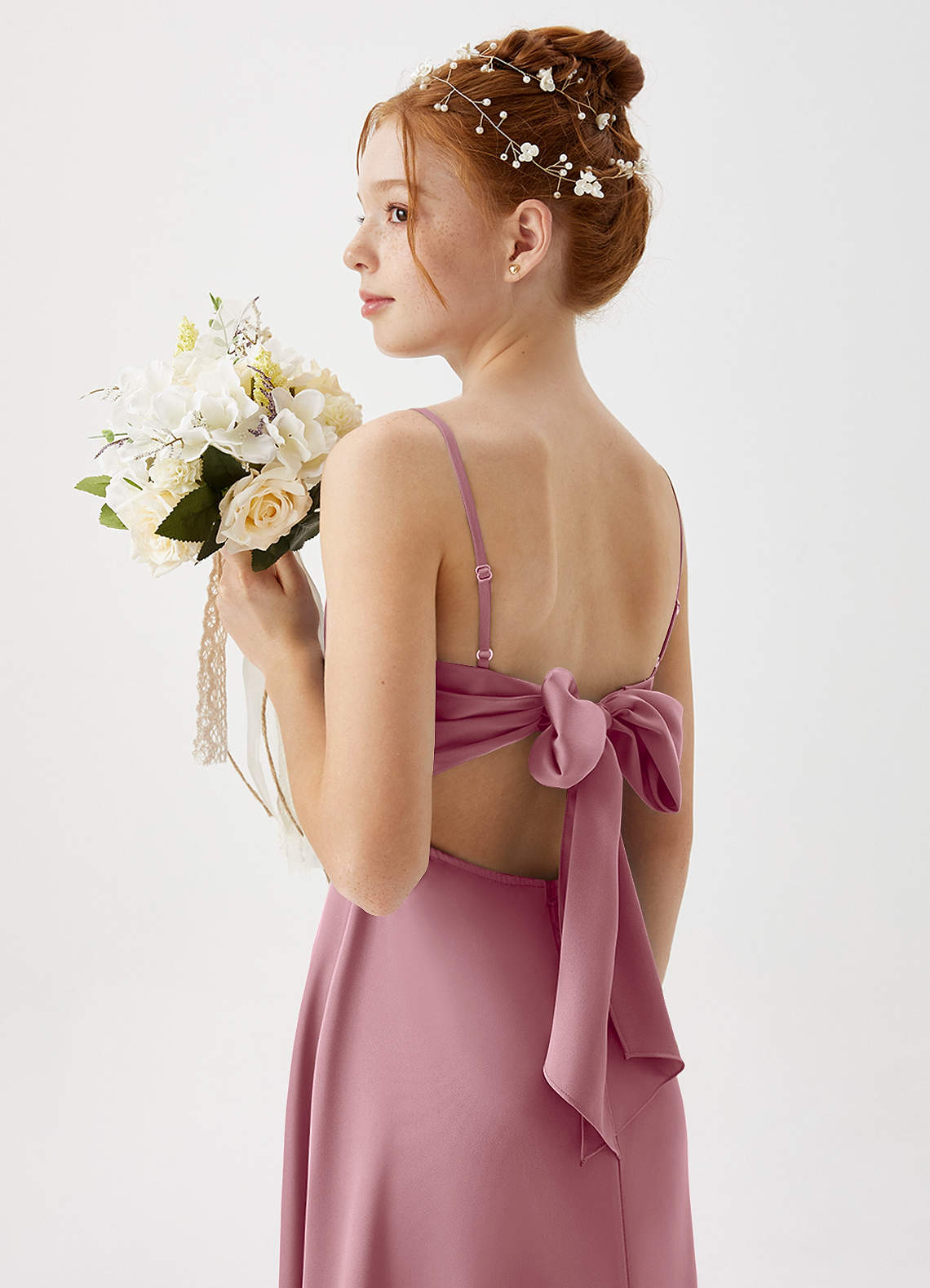 Azazie Shale Junior Vintage Mauve A-Line Stretch Satin Dress image1