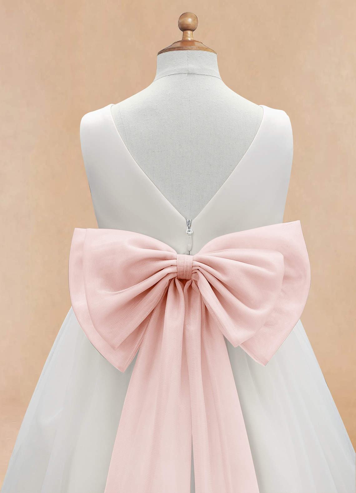 Azazie Kavi Flower Girl Dresses Ivory Blushing Pink A-Line Bow Matte Satin Dress image9