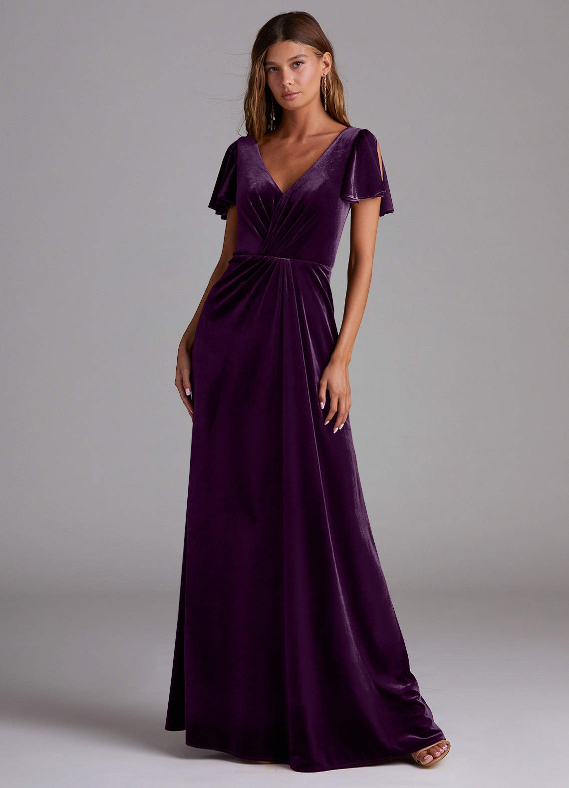 open lace back dress Mac Duggal Women's Velvet Pleated Sleeveless Jersey Gown - Purple - Size 14