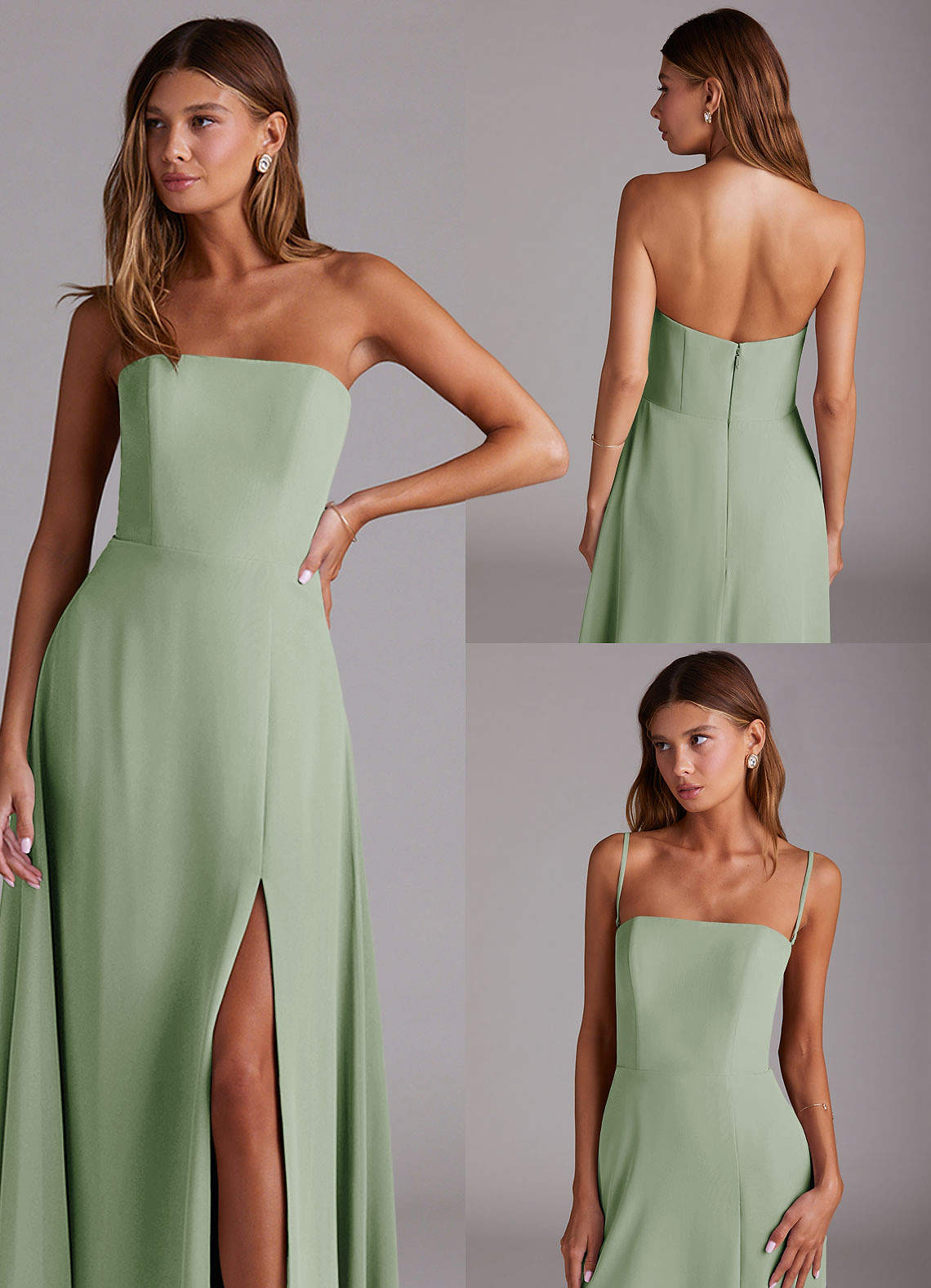 Azazie Wren Bridesmaid Dresses Dusty Sage A-Line Side Slit Chiffon Convertible Dress image8
