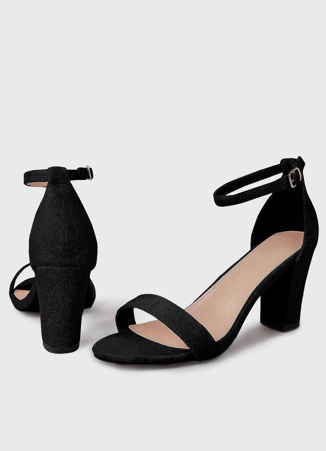 front Suede Ankle Strap Chunky Heels